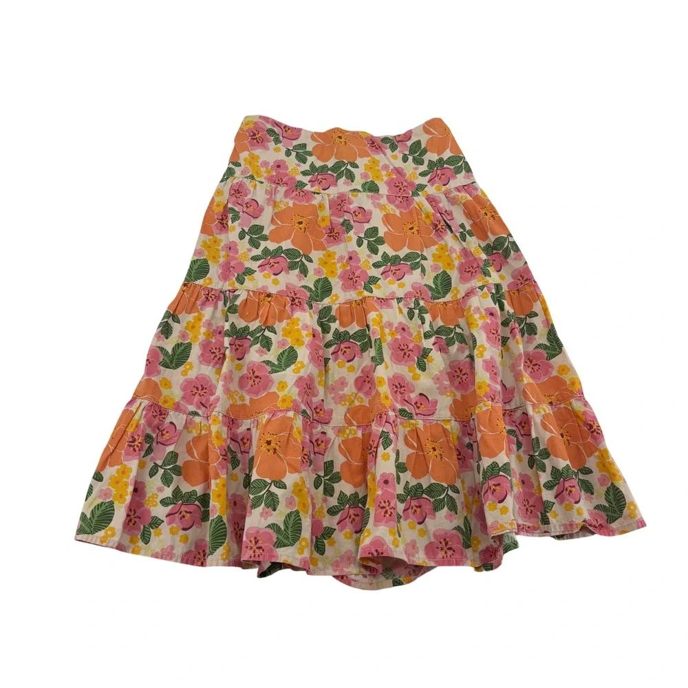 Gymboree Girls Orange Pink Floral Tiered Cotton‎ Maxi Skirt Size 7 Vintage 2007